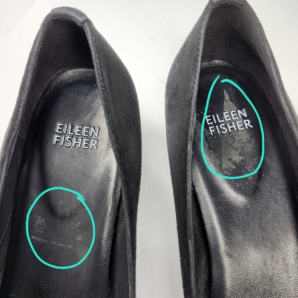 Eileen Fisher Neat Black Suede Round-Toe Low Block Heel Slip-On Pumps - Picture 13 of 14